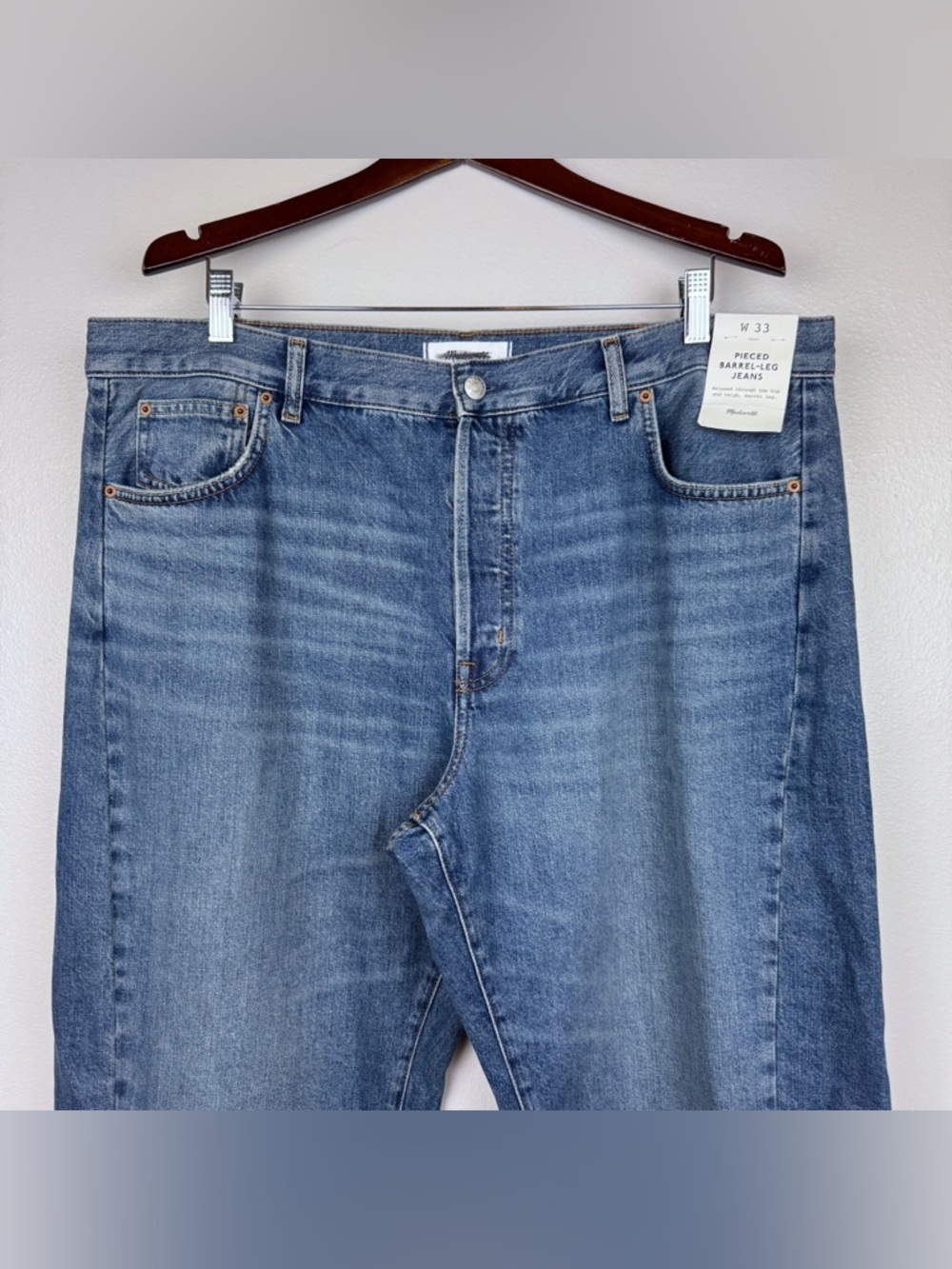 Madewell Pieced Barrel Leg Full Length Button Fly Jeans Size 33 NWT - Picture 4 of 10